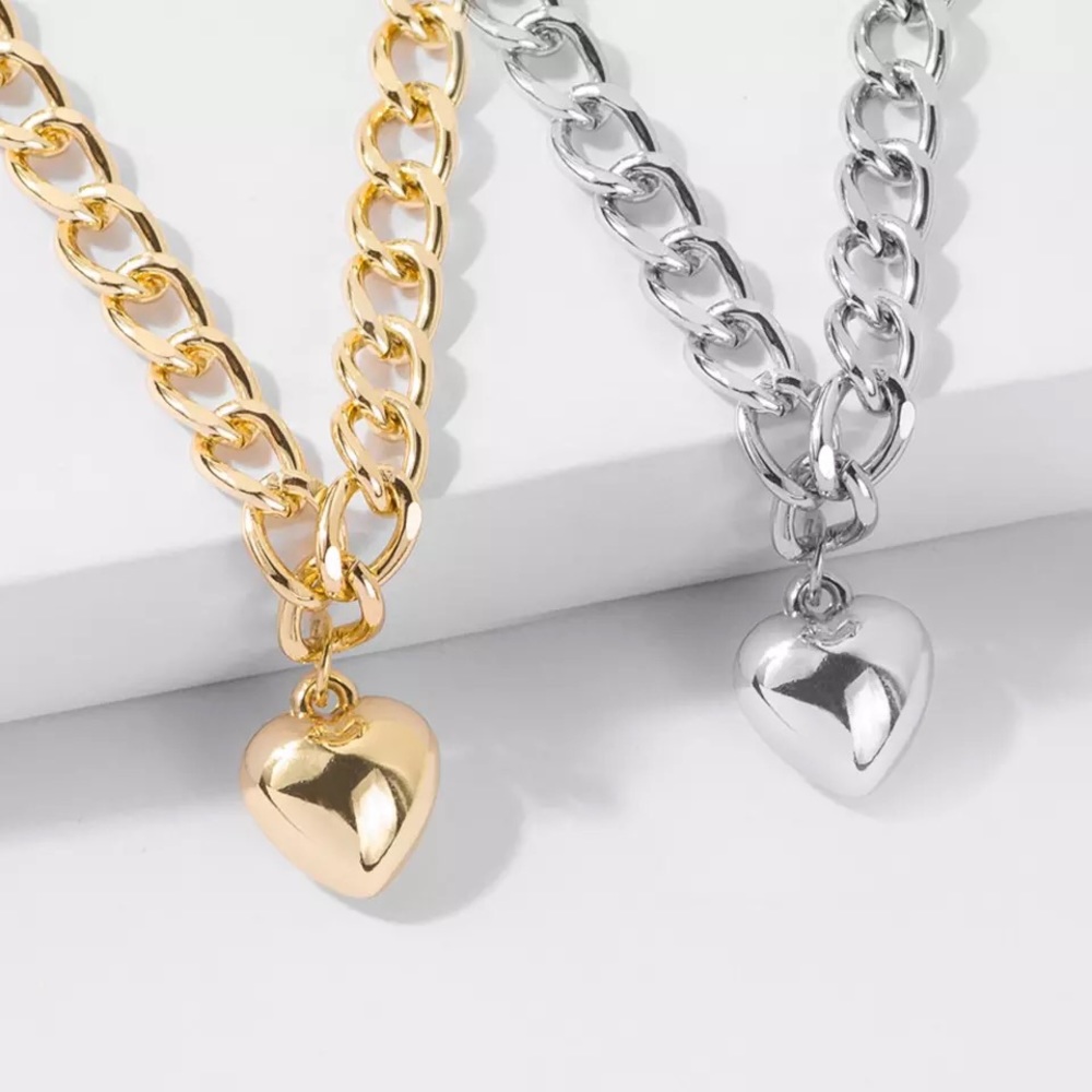 Heart pendant choker chunky chain necklace new - Picture 2 of 4